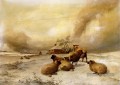 Moutons en hiver Paysage mouton animaux de ferme Thomas Sidney Cooper